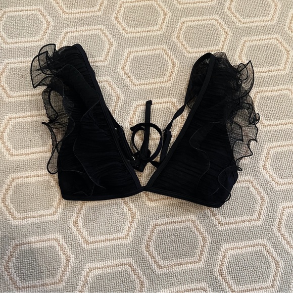 Other - SHEIN Tulle Ruffle Triangle Bikini Top in Black